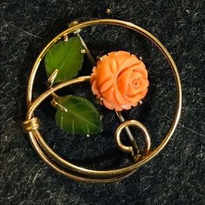 Vintage Hand Carved Angelskin Coral Brooch